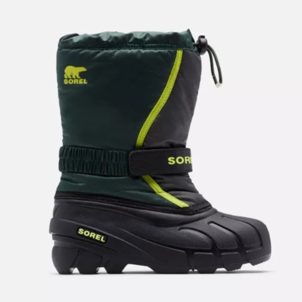 Sorel Women's Flurry Winter Snow Boot Size 6 Waterproof Black Chartreuse Comfy